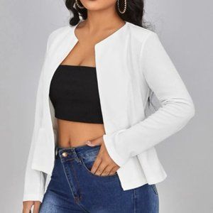 Ruffle Hem Open Front Jacket - Size M -White